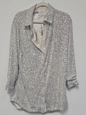 Style & Co. Silver Sequin Collared Shirt